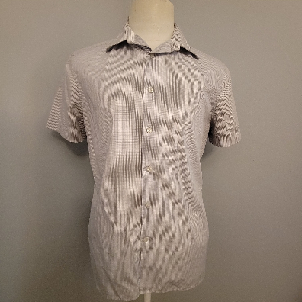 Perry Ellis Men's Medium Blue & White Check Short Sleeve Button Front Shirt